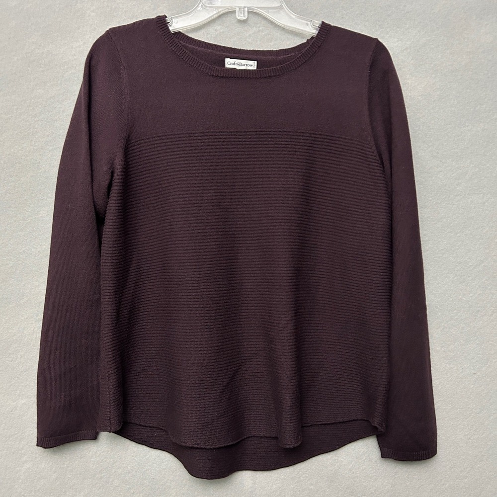 Croft & Barrow Womens M Sweater Deep Purple Long Sleeve Ribbed Knit Pullover